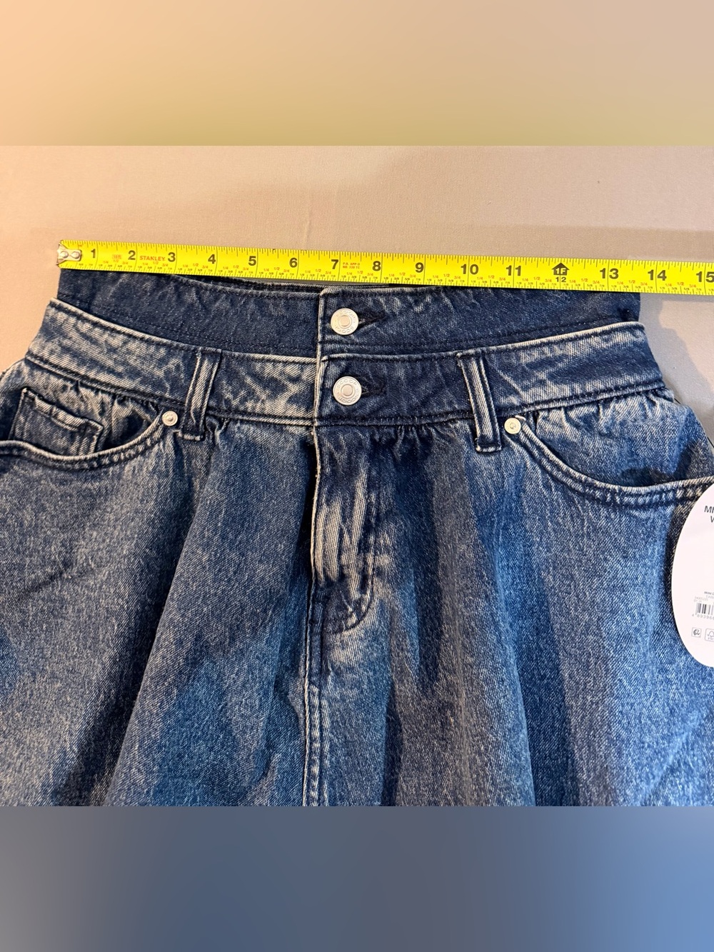 Blue Denim Mini Skirt - Women's Flared Jean Skirt Size O Dark Blue Washed - Picture 4 of 8
